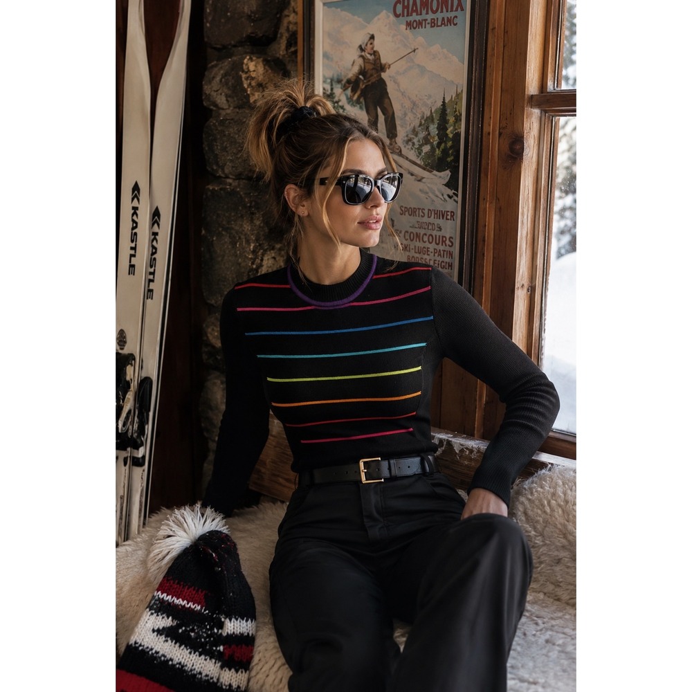 Vintage 80s Obermeyer Rainbow Stripe Wool Blend Ski Sweater Women's M Rare